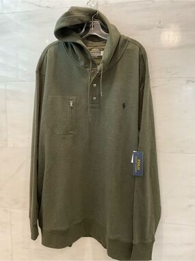 POLO Ralph Lauren Olive Green Mesh Knit Hooded RUGBY Style Sweatshirt 2XLT W8